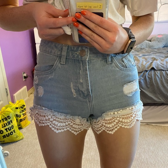 🍒3 for $12 - Streetwear Society Lace Denim Shorts - Picture 5 of 9